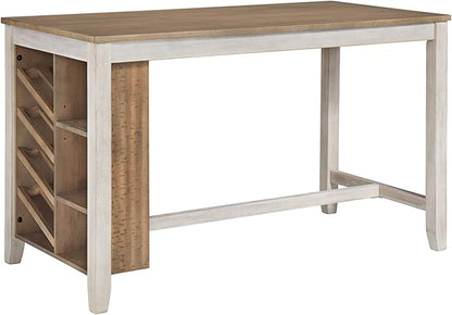 Signature Design by Ashley Skempton Farmhouse 36" Counter Height Dining Table with Storage & Wine Rack, Whitewash