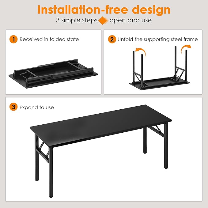 Need Office Computer Desk - 54.3L Sturdy and Heavy Duty Folding Laptop Table,Writing Table/Home Office Desk/Sewing Table,No Assembly Required (Black) AC5CB138