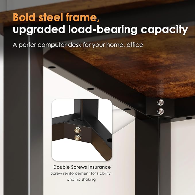 Need 63 Inch Large Computer Desk - Modern Simple Style Home Office Gaming Desk, Basic Writing Table for Study Student, Black Metal Frame, Rustic Brown