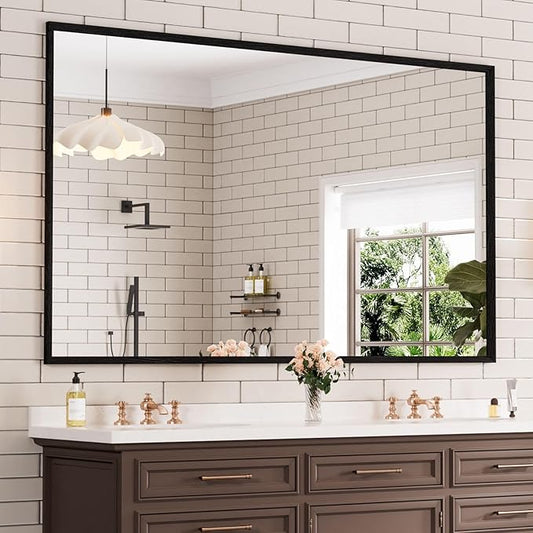 WEER 60X36 Inch Black Bathroom Mirror, Rectangular Framed Mirror for Bathroom, Matte Black Wall Mounted Large Vanity Mirror, Farmhouse Mirror, Tempered Glass, Anti-Rust, Horizontal or Vertical