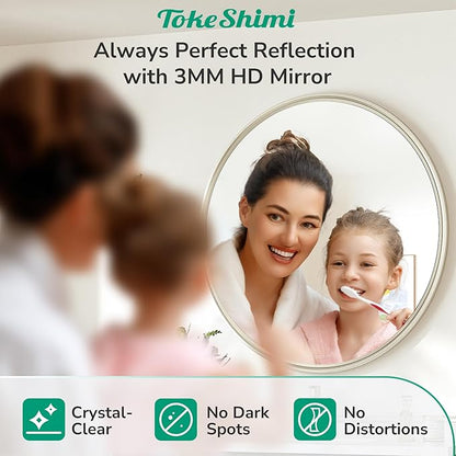TokeShimi 16 in Round Bathroom Vanity Mirror Framed Brushed Nickel Bathroom Mirror for Wall Farmhouse, 16x16 Shatterproof Circle Bathroom Mirrored for Living Room, Bedroom, Entryway, Restroom