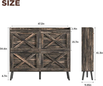 Maupvit Large Shoe Storage Cabinet with 4 Flip Drawers, Narrow Shoe Cabinet for Entryway with Wooden Legs, Freestanding Hidden Shoe Rack Organizer ＆ Metal Hinges, Dark Rustic Oak
