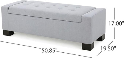 Ball & Cast 50.8" Upholstered Storage Ottoman with Tufted Waffle Stitch,End Bench w/Uses Pressure Hinges and Wood Legs,Entryway Fabric Footrest Stool for Living Room & Bedroom,Navy Blue