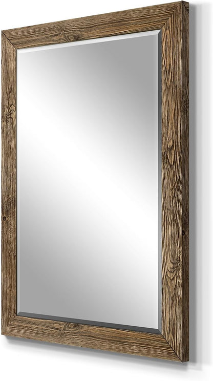 Walnut Vanity Mirror Rectangular Barnwood Framed Wall Mirror for Home Decor, Vertical or Horizontal Hanging, 41x29