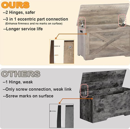 Storage Chest, Wooden Storage Bench, Entryway Shoes Bench with 2 Safety Hinges, Retro Storage Trunk for Living Room,Bedroom, 15.7 x 31.5 x 18.9 Inches, Grey