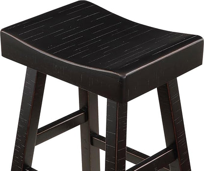 Lexicon Saddle Bar Stools Set of 2 Barstools with Footrest, Armless Dining Chairs for Kitchen Island, Breakfast Nook, Living Room, Counter Height, Black