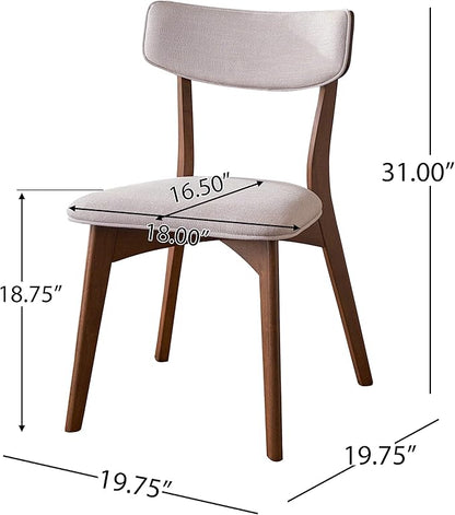 Christopher Knight Home Megann Mid-Century Wood Dining Set with Fabric Chairs, 5-Pcs Set, Natural Walnut / Dark Grey