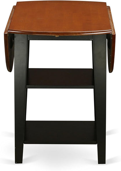 East West Furniture SUPF5-BCH-C 5 Piece Kitchen Table & Chairs Set Includes a Round Dining Table with Dropleaf & Shelves and 4 Linen Fabric Dining Room Chairs, 42x42 Inch, Black & Cherry