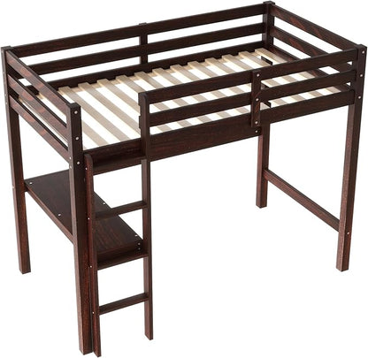 HomSof Modern Twin Loft Bed with Desk and Ladder,Ideal for Small Bedrooms,Espresso