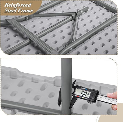 Athena Collection 6 ft Square Folding Dining Table, Large Plastic Foldable Table Portable with Carry Handle, Heavy Duty Fold-in-Half Utility for Indoor Outdoor Party Camping Picnic, Grey