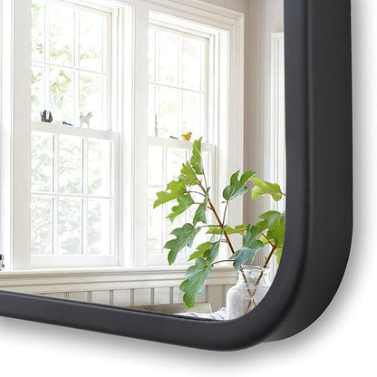 30"x36" Bathroom Wall Mirror with Matte Black Metal Frame & HD Glass, Copper-Free Mirrors Modern Rectangle Round Corner Framed Vanity Mirror - Horizontal or Vertical Installation