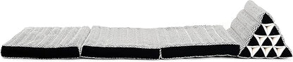 Leewadee - Comfortable Japanese Floor Mattress - Thai Floor Bed with Triangle Cushion - Futon Mattress - Thai Massage Mat, 67 x 21 inches, Black White, Kapok Filling