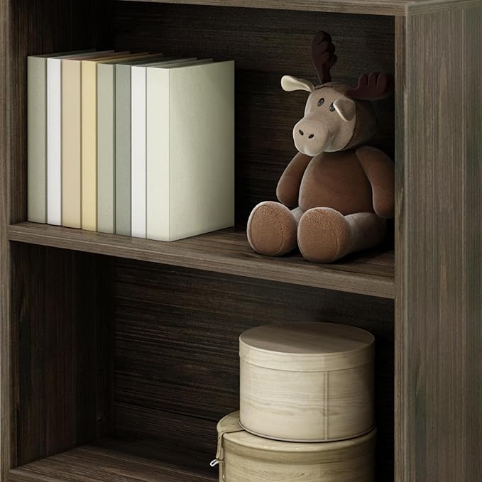 Max & Lily Modern Farmhouse 2-Shelf Bookcase, Solid Wood Bookshelves for Kids Bedroom, Barnwood Brown