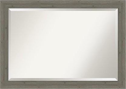 Amanti Art Grey Wall Mirror 29x41 Fencepost Grey Narrow Rectangle Bathroom Mirror for Wall Decor Living Room, Large Rustic Farmhouse Wood Frame, Hangs Horizonally and Vertically, Bathroom Decor