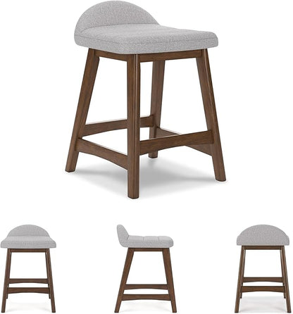 Signature Design by Ashley Lyncott Contemporary 28.5" Counter Height Upholstered Bar Stool with Foam Cushion, 2 Count, Light Gray & Brown
