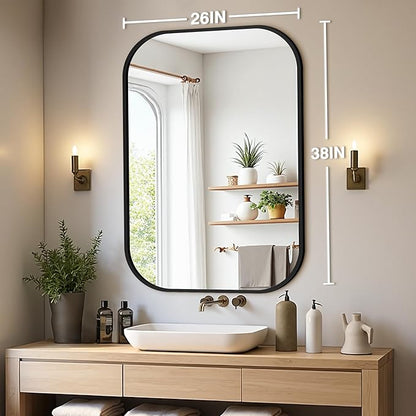 Bathroom Mirrors for Over Sink, 26x38 Black Vanity Mirror for Bathroom Sink, HD Shatterproof Squircle Wall Mirror for Bathroom Washroom Lavatory Restroom Metal Frame