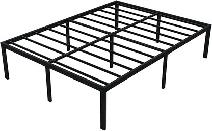 18 Inch Queen Bed Frame No Box Spring Required, Metal Platform Queen Size Bed Frames with High Storage, Eassy Assembly 3,500 Lbs Heavy Duty Bedframes, Black