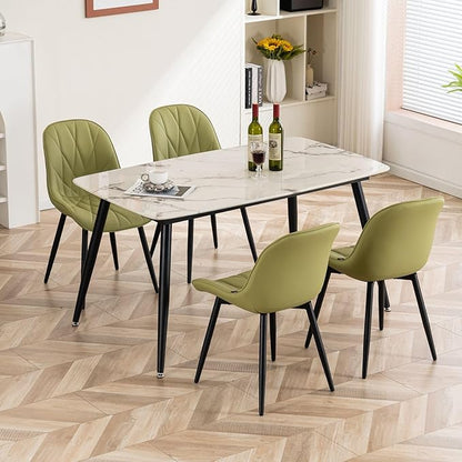 Rowill Modern Dining Chairs Set of 2 Upholstered Faux Leather Kitchen Chairs with Soft Cushion Backrest, Sturdy Metal Legs & Non-Slip Pads, Perfect for Home Dining Room, Kitchen, Avocado Green