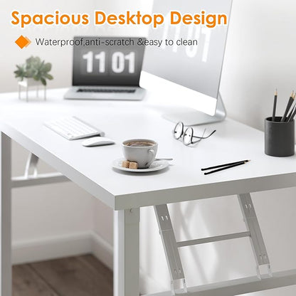 Need 39.4 inch Computer Desk for Small Space Small Folding Table Small Writing Desk Compact Desk Foldable Desk with BIFMA Certification, No Install Needed, White AC5-10060-DW