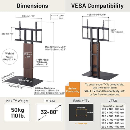WALL V3 Low Type | Sleek 32-80 Inch Universal Ultra thin TV Stand | Walnut | for Living Room and Bedroom, Space Saving, Adjustable Mount, No Drill, Japanese Design & Engineering