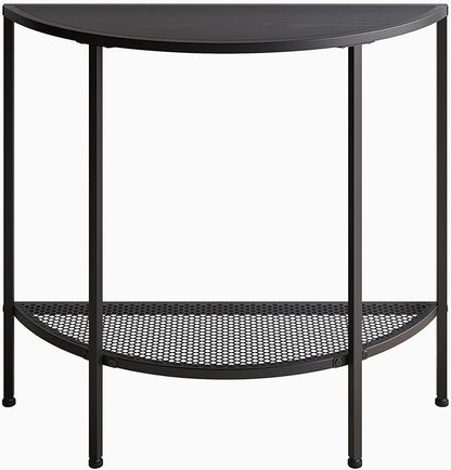 Console Table 2 Tier Narrow Entryway Table with Storage,Half Moon Sofa Couch Table,Small Hallway Entry Way Tables,Wooden Accent Side Table for Living Room Coffee Table,Black