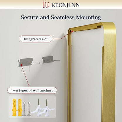 Keonjinn Gold Bathroom Mirrors for Wall 20 x 30 Inch Rounded Rectangle Gold Vanity Mirror, Brushed Brass Mirror with Metal Frame, HD Tempered Glass, Decorative Farmhouse Mirror(Horizontal/Vertical)