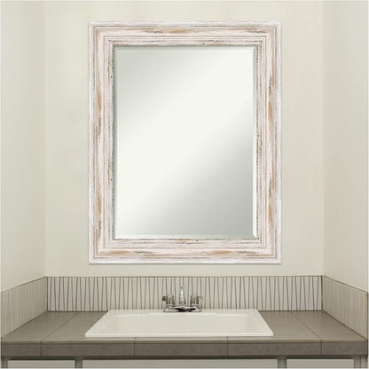 Amanti Art White Bathroom Mirror for Over Sink, 29x23 Alexandria White Wash Rectangle Vanity Mirror, Medium Coastal Wood Frame, Hangs Horizonally and Vertically, Bathroom Wall Decor, Beveled Edge