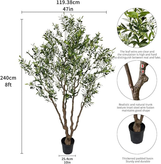 Artificial Olive Tree Tall,Faux Olive Tree Indoor Artificial Tree for Modern Home Office Living Room Floor Decor Indoor (1, 8ft 1in)