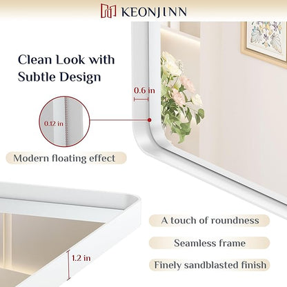 Keonjinn White Framed Mirrors for Bathroom 20 x 30 Inch Rounded Rectangle Bathroom Mirrors for Wall, White Farmhouse Mirror for Home Decor, HD Tempered Glass, Seamless Metal Frame(Horizontal/Vertical)