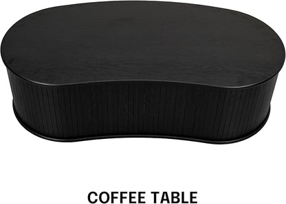 NTC Ripple Coffee Table, Modern Oval Wooden Center Table with Vertical Groove Design, Stylish Living Room Decor, Contemporary Minimalist Style for Home and Office, Effortless Assembly - Burnt Black