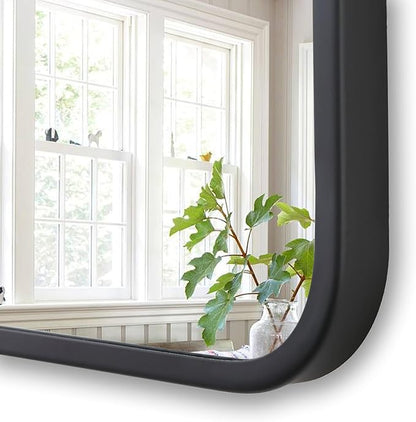 27"x40" Bathroom Wall Mirror with Matte Black Metal Frame & HD Glass, Copper-Free Mirrors Modern Rectangle Round Corner Framed Vanity Mirror - Horizontal or Vertical Installation