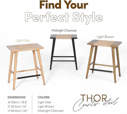 Thor Wicker Counter Height Wooden Counter Stool with Hand-Knitted Rope, K/D, Backless Island 24" Wicker Stool for Kitchen, Solid Wood, Eco-Friendly, Modern Design