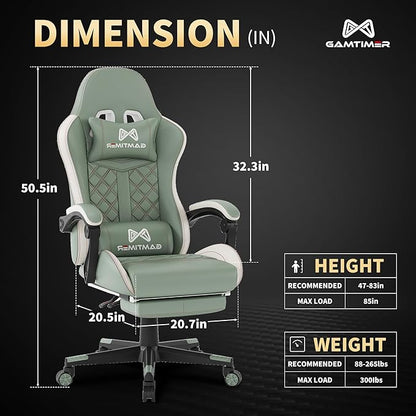 Gaming Chair, 400 lbs Adult Chair, High Back Computer Chair with Footrest and Linked Armrests, Office Video Game Chair with Lumbar Support (Green)