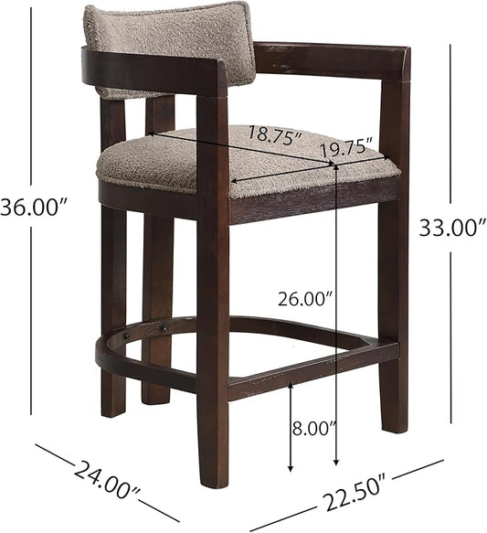 Christopher Knight Home Set of 2 Ryland Modern 26" Counter Height Bar Stools, Fabric Upholstered Counter Stools,Wooden Kitchen Island Armchair with Footrest, Round Backrest, Soft Seating, Espresso