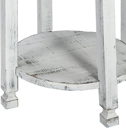 Rustic Cottage Round End Table w/ 1 Shelf, White Antique, 20" x 20" x 24", Farmhouse Style - Unique Accent Piece, Constructed of Select Hardwoods/Composite Wood, End Table w/ Drawer & Shelf