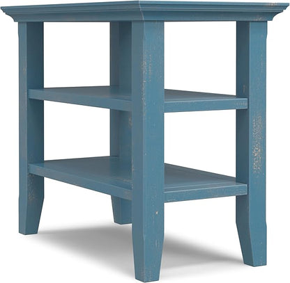 SIMPLIHOME Acadian 14-inch Wide Solid Wood Narrow End Table in Distressed Coastal Blue, Transitional-Style Side Table for Living Room, Bedroom, or Family Room with 2 Open Shelves