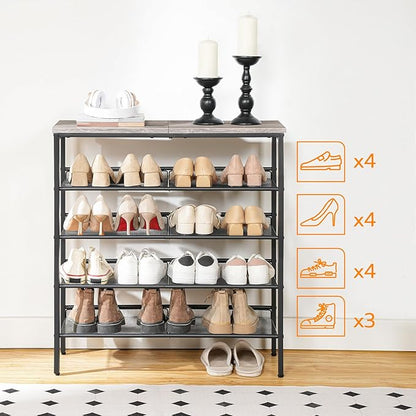 HOOBRO Shoe Rack for Entryway, 5-Tier Shoe Organizer with Adjustable Mesh Shelves, 16-20 Pairs of Shoes, Spacious Floor Mount, Metal, Industrial, Shoe Shelf for Closet, Greige BG12XJ01
