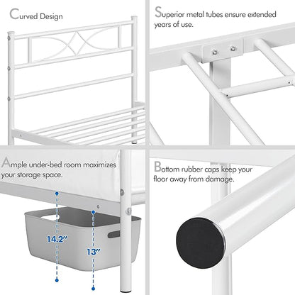 Yaheetech Metal Twin Size Bed Frame, Platform Bed Frame, Mattress Foundation with Curved Design Headboard & Footboard, NO Box Spring Needed, Heavy-Duty Support, Easy Assembly, Twin, White