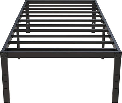 18 Inch Twin Bed Frames No Box Spring Need, Metal Platform Bed Frame Twin Size with High Storage, Eassy Assembly 2,500 Lbs Heavy Duty Bedframes, Black