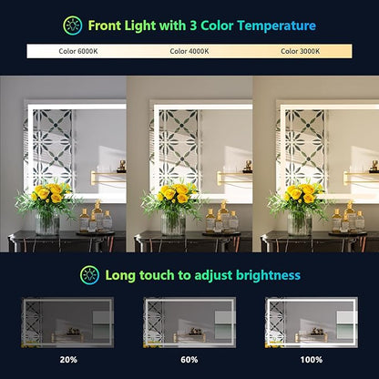 55x30 Inch RGB LED Bathroom Mirror Front Light and RGB Backlit Lighted Vanity Mirror for Bathroom Wall Mounted Dimmable Anti Fog Memory Shatter-Proof IP54 Waterproof Horizontal/Vertical
