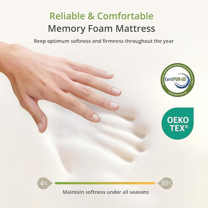 6 Inch Twin Mattress for Kids, Memory Foam Mattress with Cooling Green Tea Gel, Relieve Pressure with Medium Firm Support, CertiPUR-US Certified, 75''L x 38''W, White