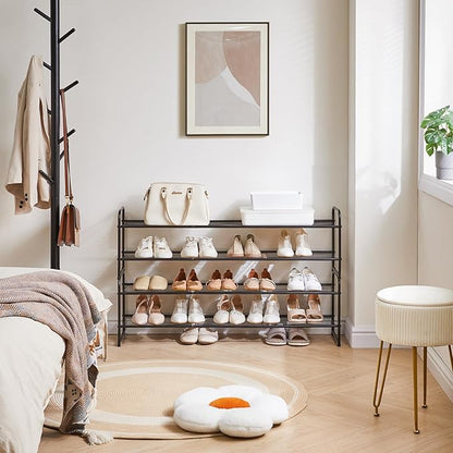 YMYNY Freestanding Shoe Racks, 2 Tiers Stackable & Adjustable Shoe Storage Shelf, Extra Large Capacity Shoe Organizer Stand for 12-18 Pairs, for Entryway, Closet, Bedroom, Black, 42.9" L, UHXJ303B