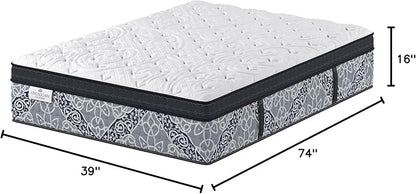 Kingsdown Passions Kelbrooke 16" Plush Euro Pillow Top Hybrid Mattress Twin, Cool Gel Memory Foam Layer Motion Isolation Quilted Top Premium Mattress