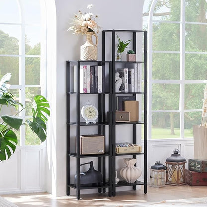 54in Tall Bookshelf 5-Tier Small Narrow Bookcase, Skinny Book Shelf for Small Space, Farmhouse Slim Shelf with Storage, Wood Freestanding Display Thin Bookshelves for Living Room, Office, Black