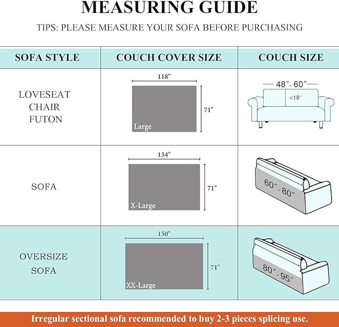STACYPIK Waterproof Couch Cover for Sectional, Anti-Scratch Gray Sofa Cover for 3 Cushion Couch, L Shaped Sofa Cover Pet-Friendly, Loveseat Sofa Slipcover, Washable Furniture Protector Decor-71X150IN