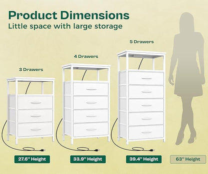 Huuger Night Stand with Charging Station, Multiple Drawer Dresser for Bedroom, Bedside Table, Tall Nightstand with PU Leather Finish, Open Shelf, End Table, for Closet, Entryway, Bedroom, White