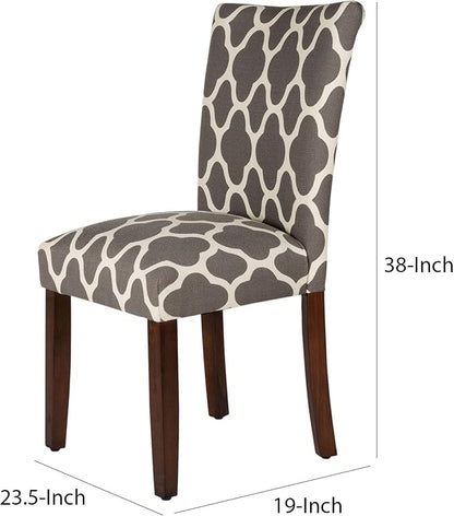 HomePop Parsons Classic Upholstered Accent Dining Chair, Set of 2, Grey and Cream Geometric