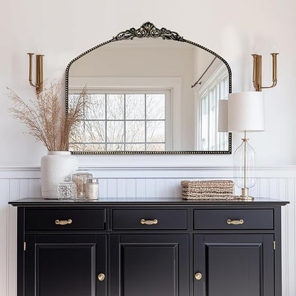 G-LEAF Vintage Baroque Mirror 40"X30",Victorian Antique Farmhouse Mantel Mirror with Black Brush Gold Ornate Metal Frame for Fireplace Entryway Living Room Hallway Bathroom