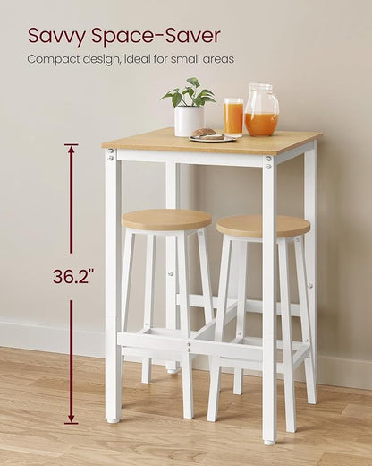 VASAGLE Bar Table, Small Kitchen Dining Table, High Top Pub Table, Height Cocktail Table for Living Room Party, Sturdy Metal Frame, 23.6 x 23.6 x 36.2 Inches for Narrow Spaces, Oak Beige and White