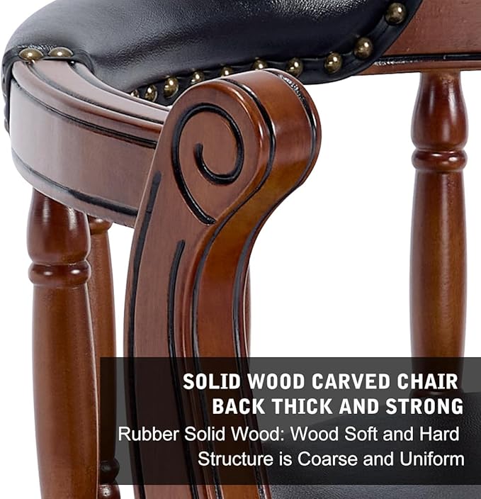 Cow top Leather Wooden Bar Stools, 360 Degree Swivel Bar Height Chair with Backs for Home Kitchen Counter, Morden Chair Barstools (Black, Counter Height-Seat Height 26”)